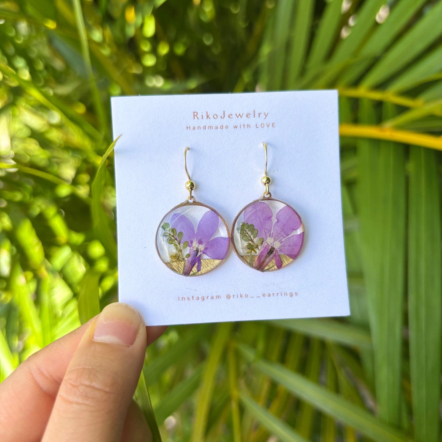 Purple Lobelia flower bouquet earrings