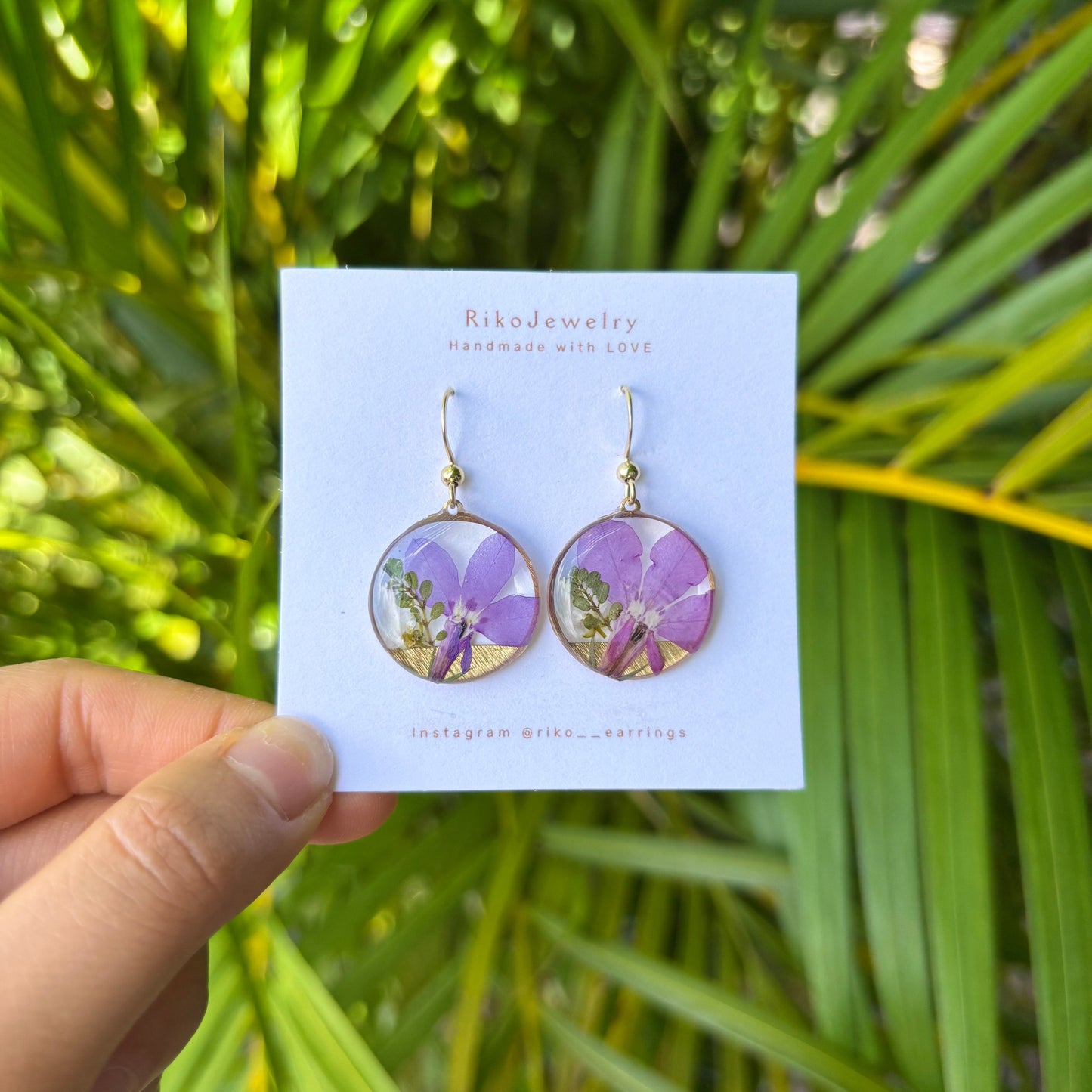 Purple Lobelia flower bouquet earrings