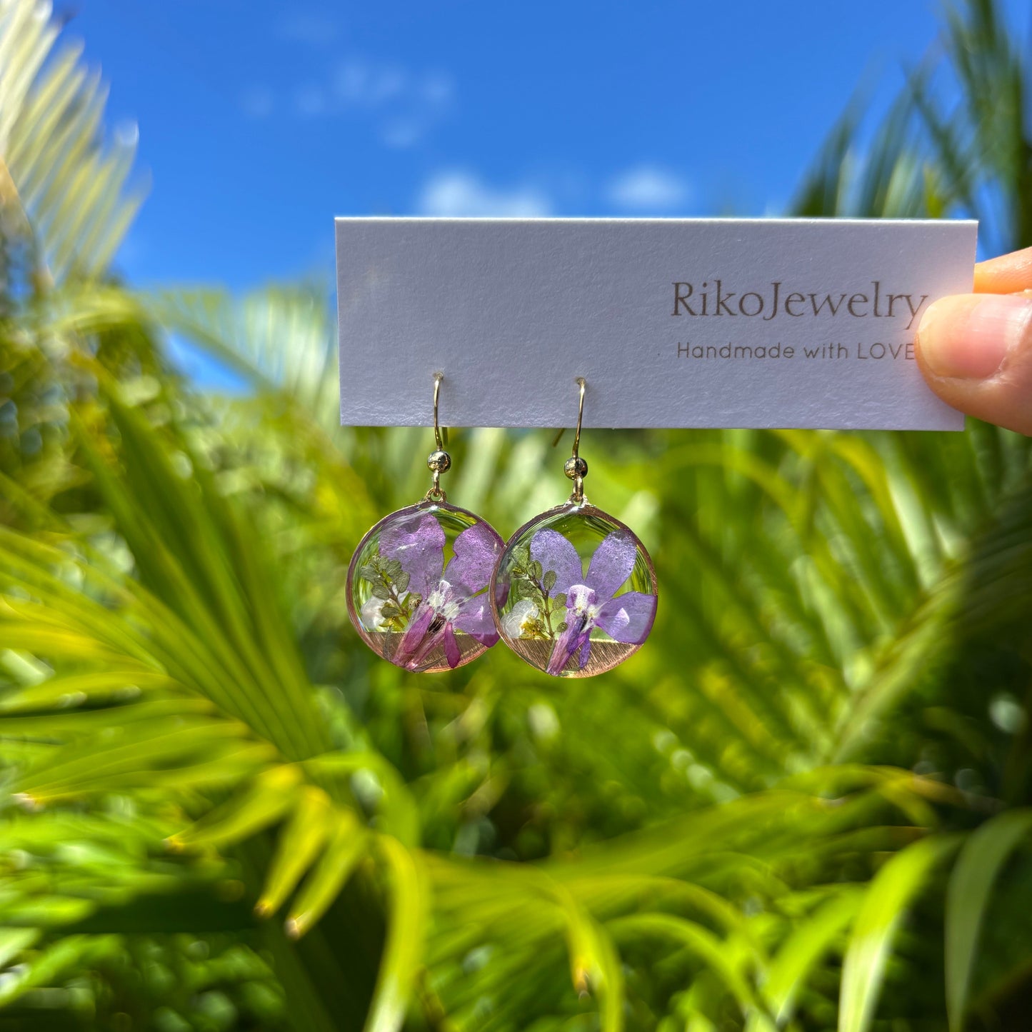 Purple Lobelia flower bouquet earrings