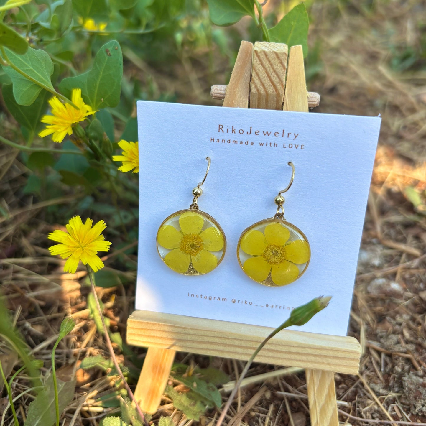 Buttercup flowers round shaped earrings