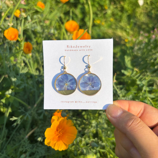 Blue Hydrangea round shaped Earrings