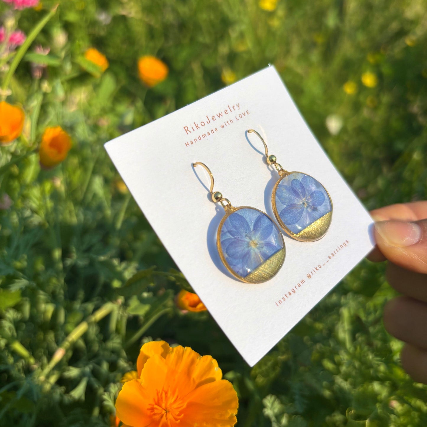 Blue Hydrangea round shaped Earrings