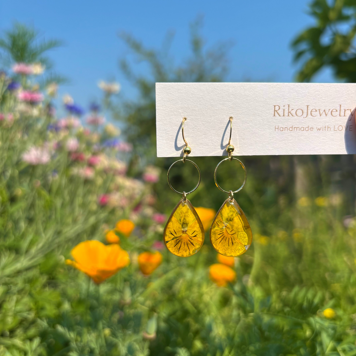 Yellow Pansy flower Earrings