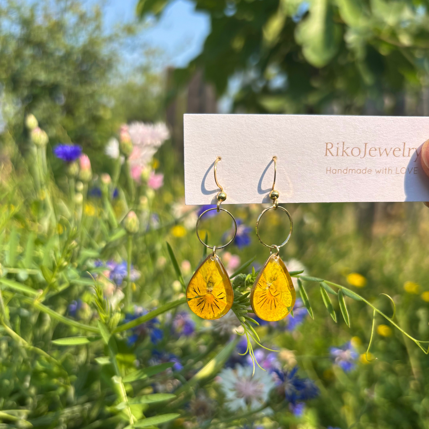 Yellow Pansy flower Earrings