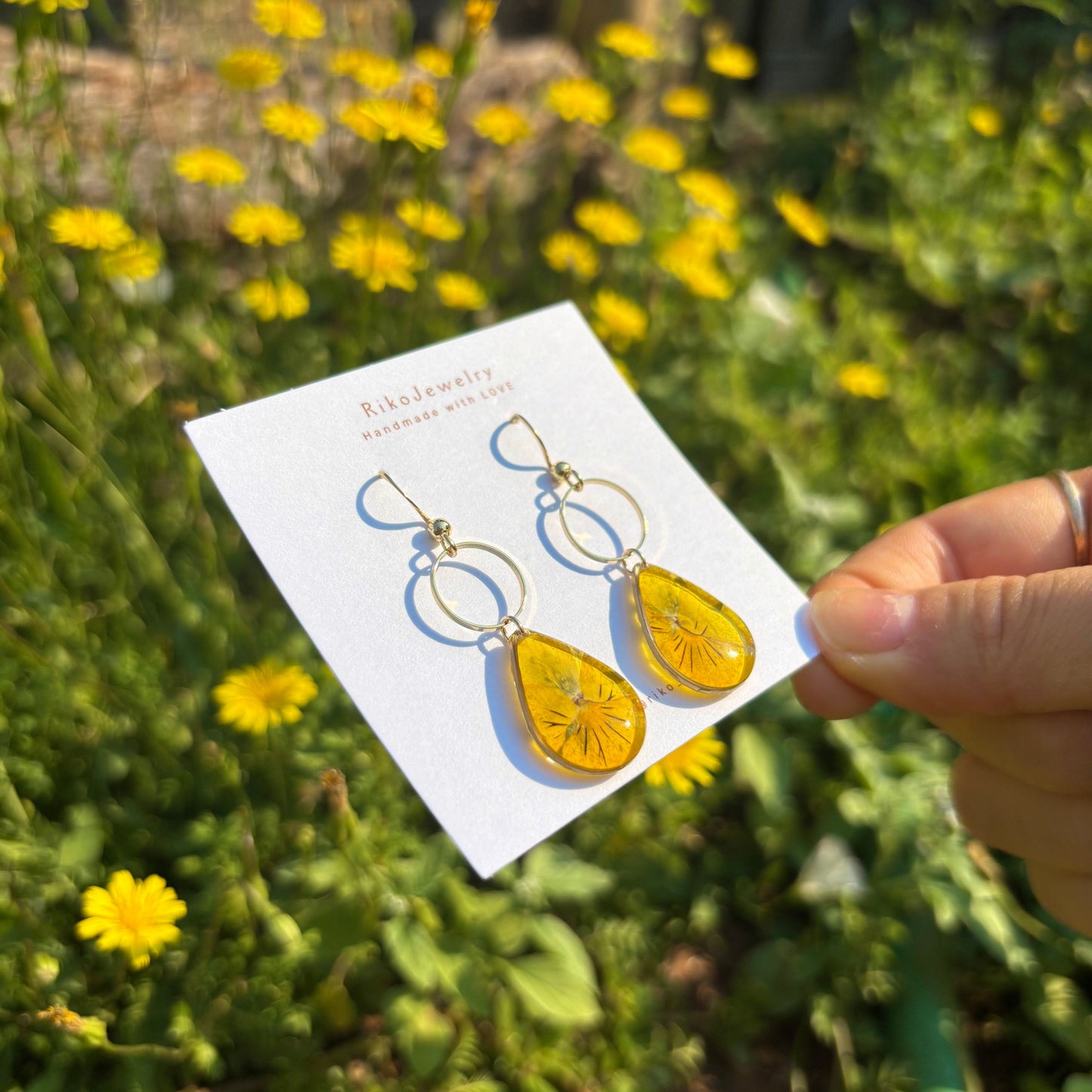 Yellow Pansy flower Earrings