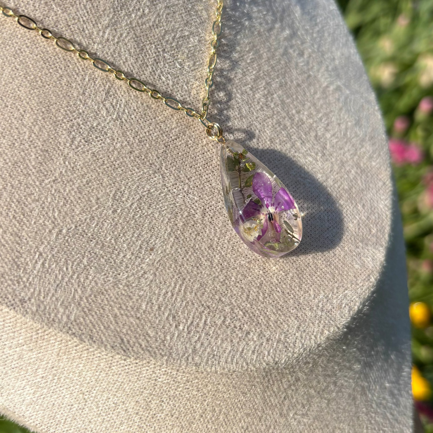 Purple Lobelia water drop necklace