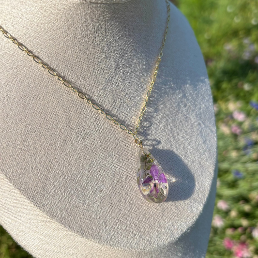 Purple Lobelia water drop necklace