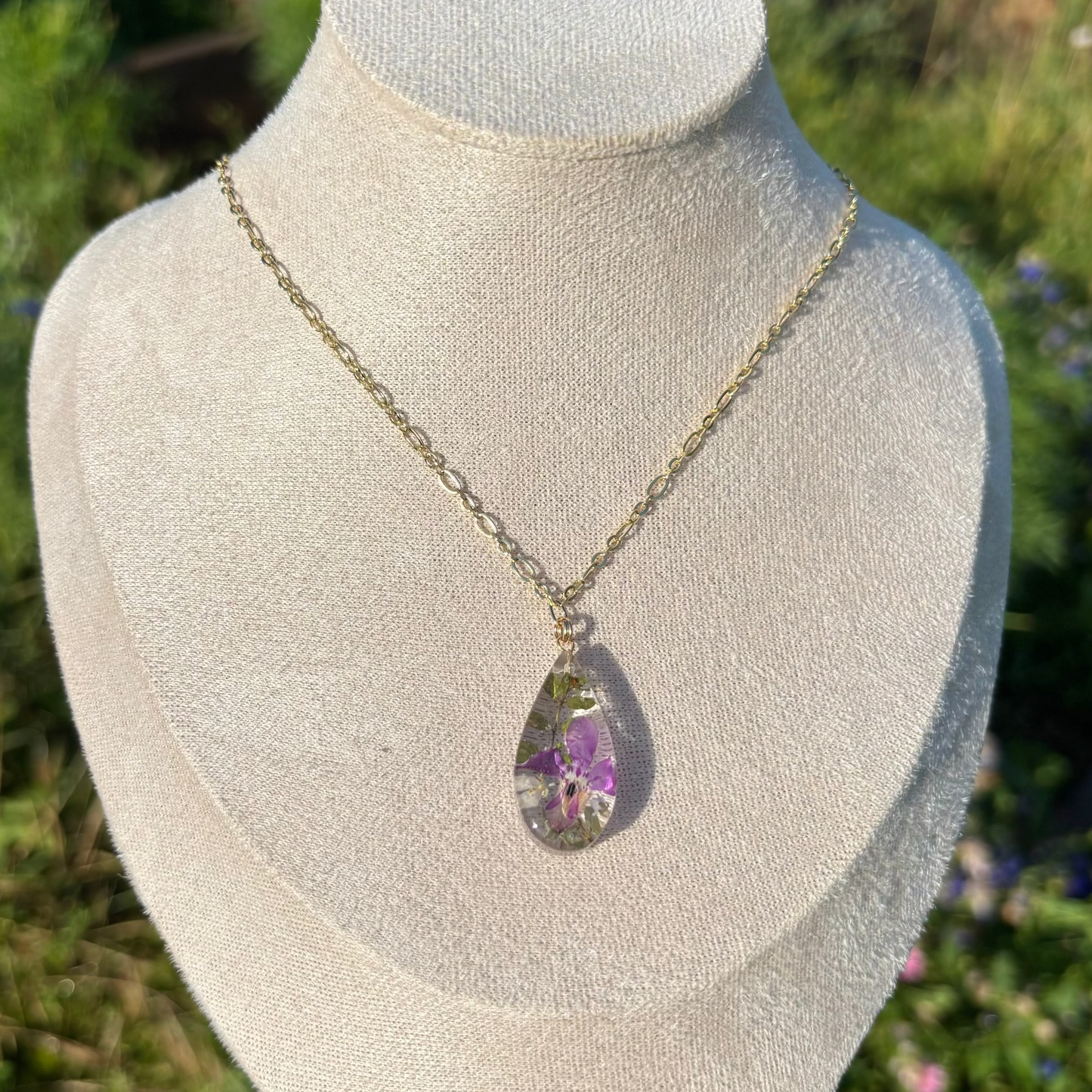 Purple Lobelia water drop necklace