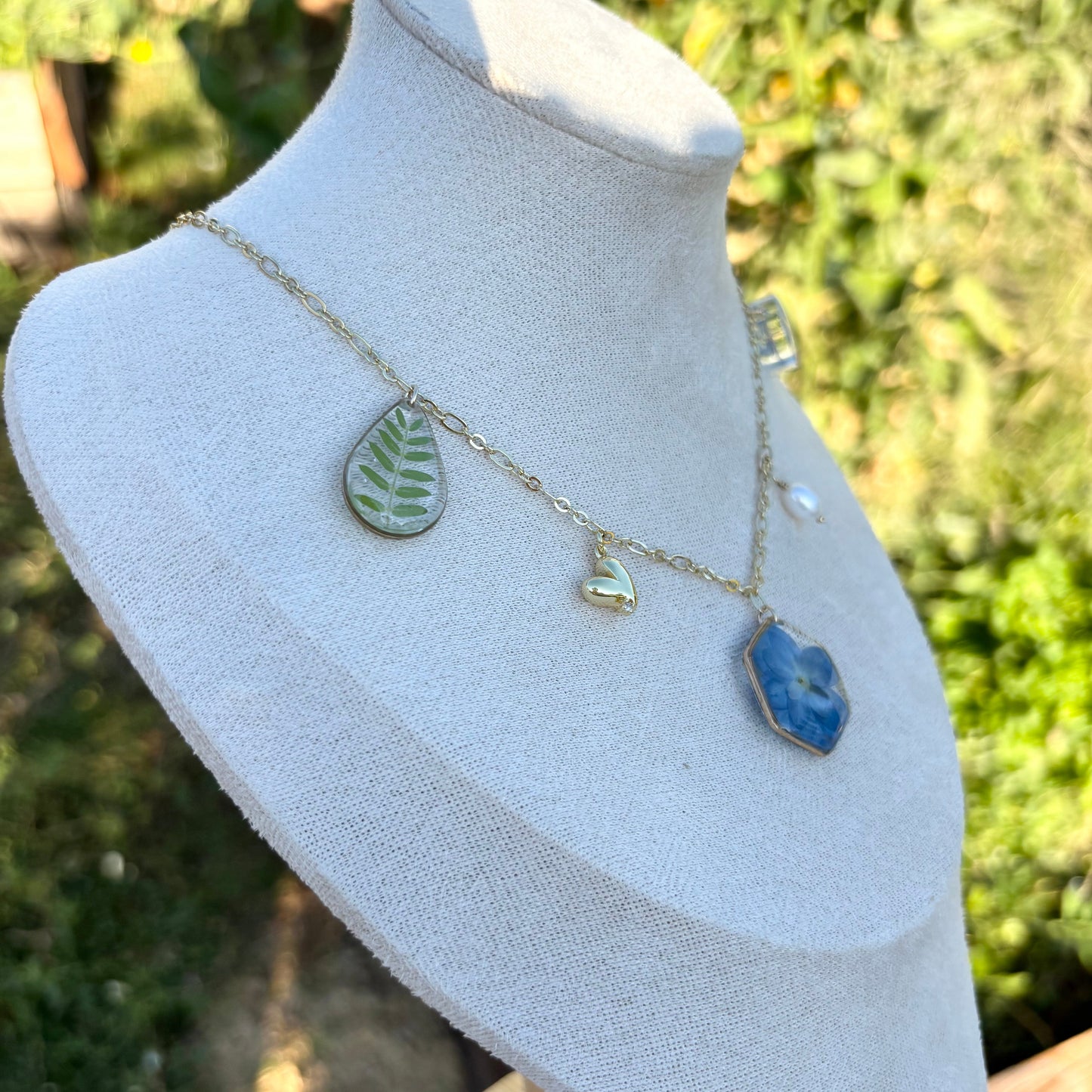 Hydrangea and Persian speedwell Charms necklace