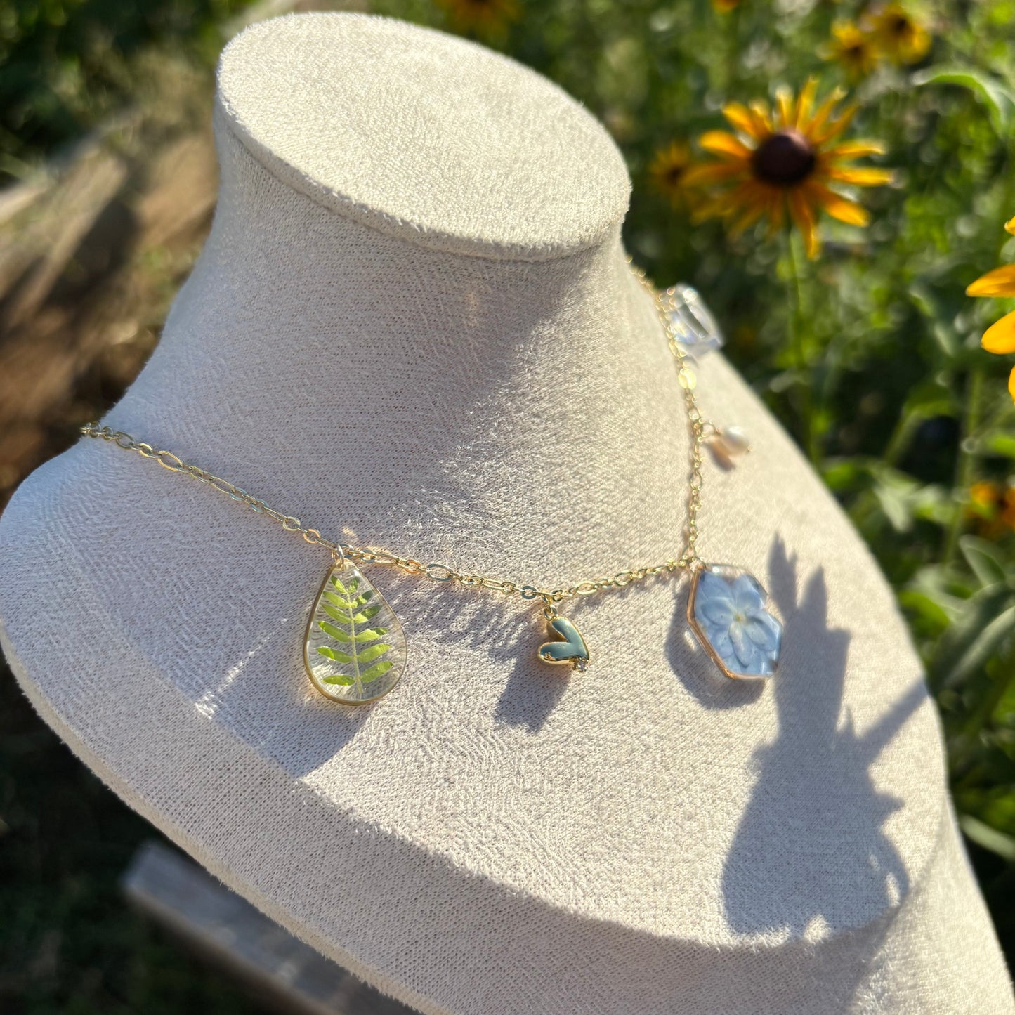 Hydrangea and Persian speedwell Charms necklace