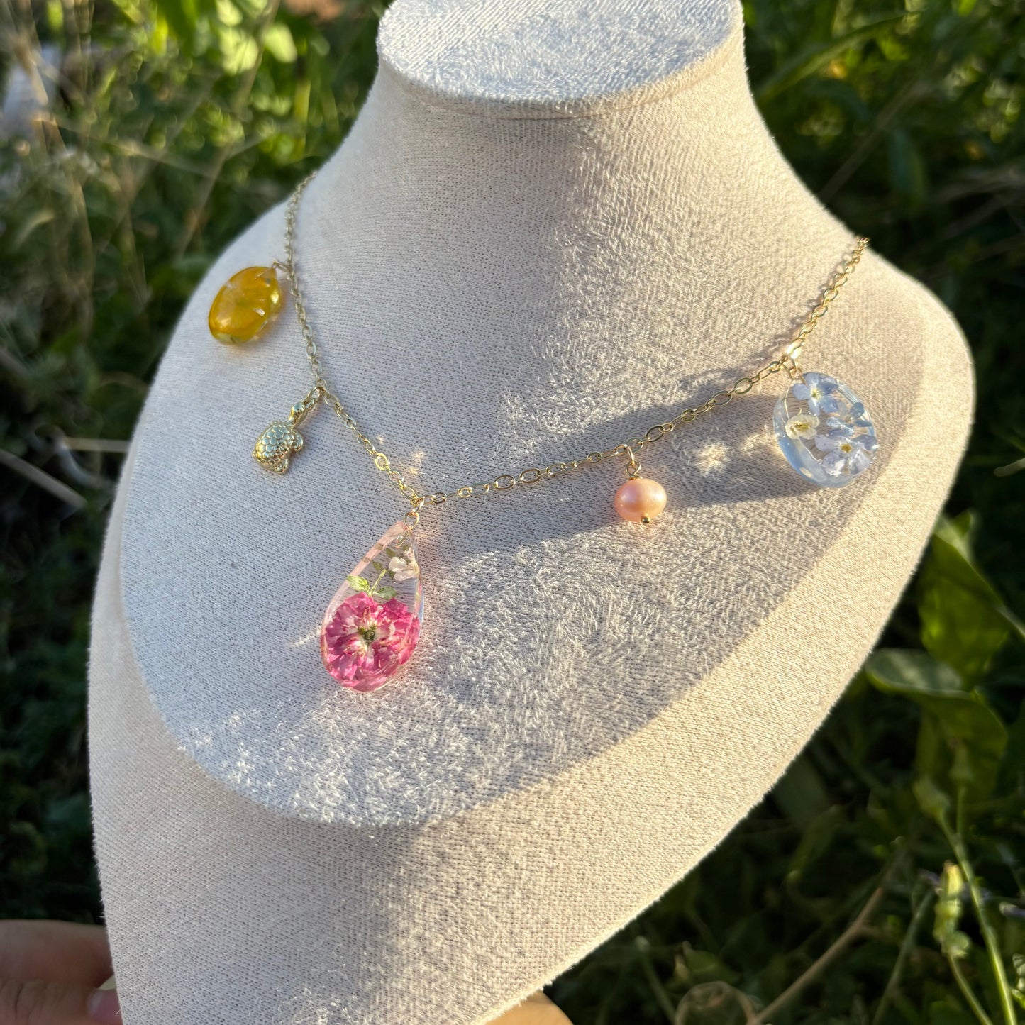 Rainbow Flower garden charms necklace