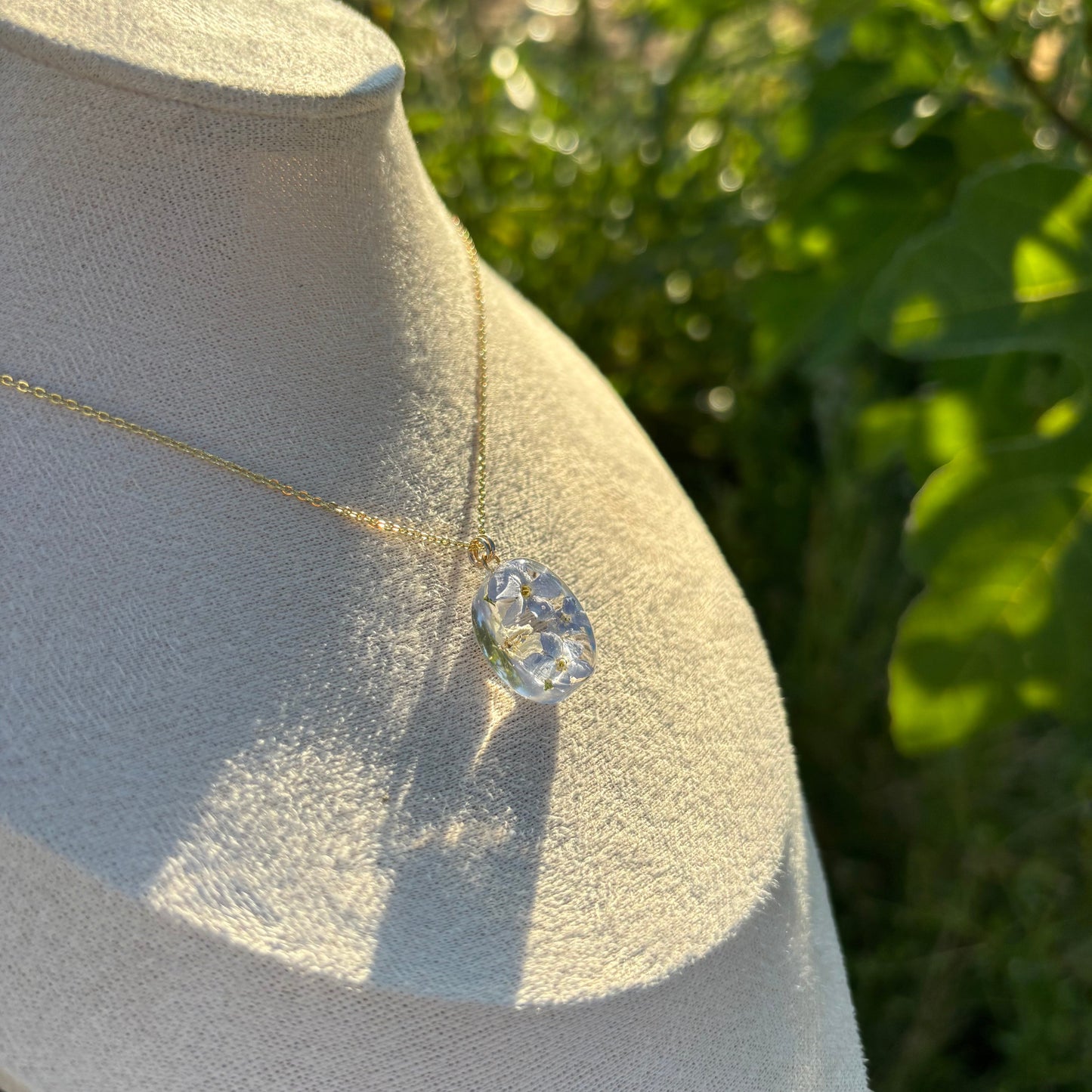 Forget me nots and white alyssum flowers necklace