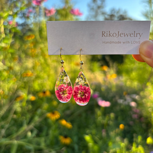 Paul's Scarlets and white alyssum garden earrings