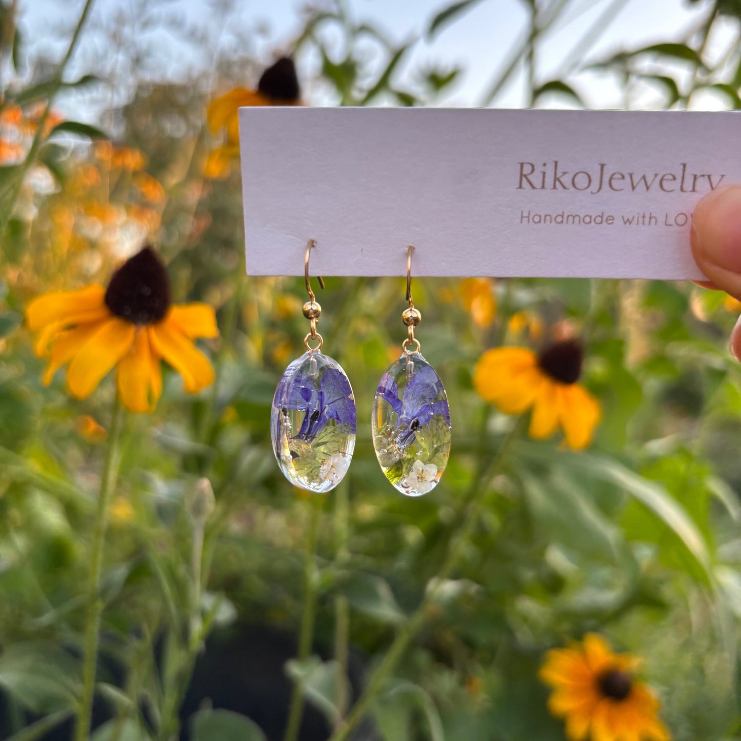 Blue Lobelia and white alyssum earrings