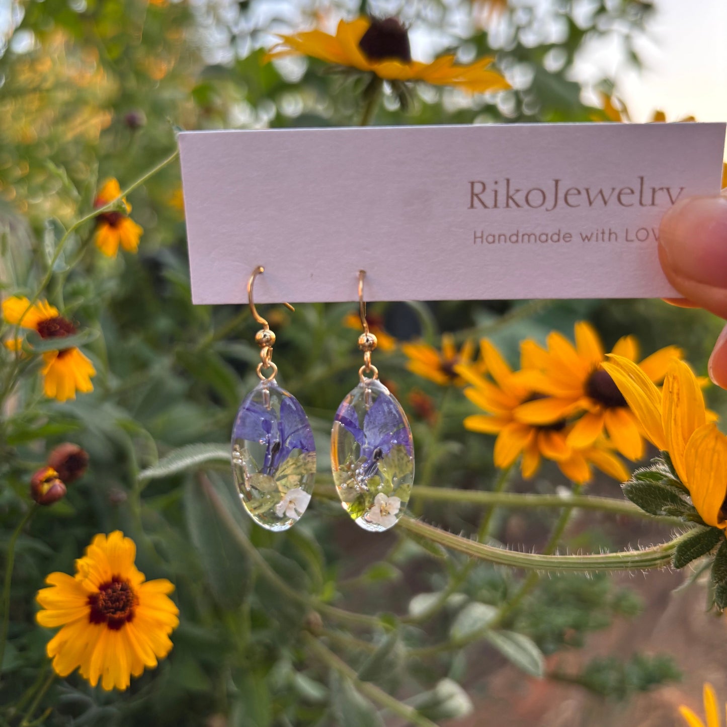 Blue Lobelia and white alyssum earrings
