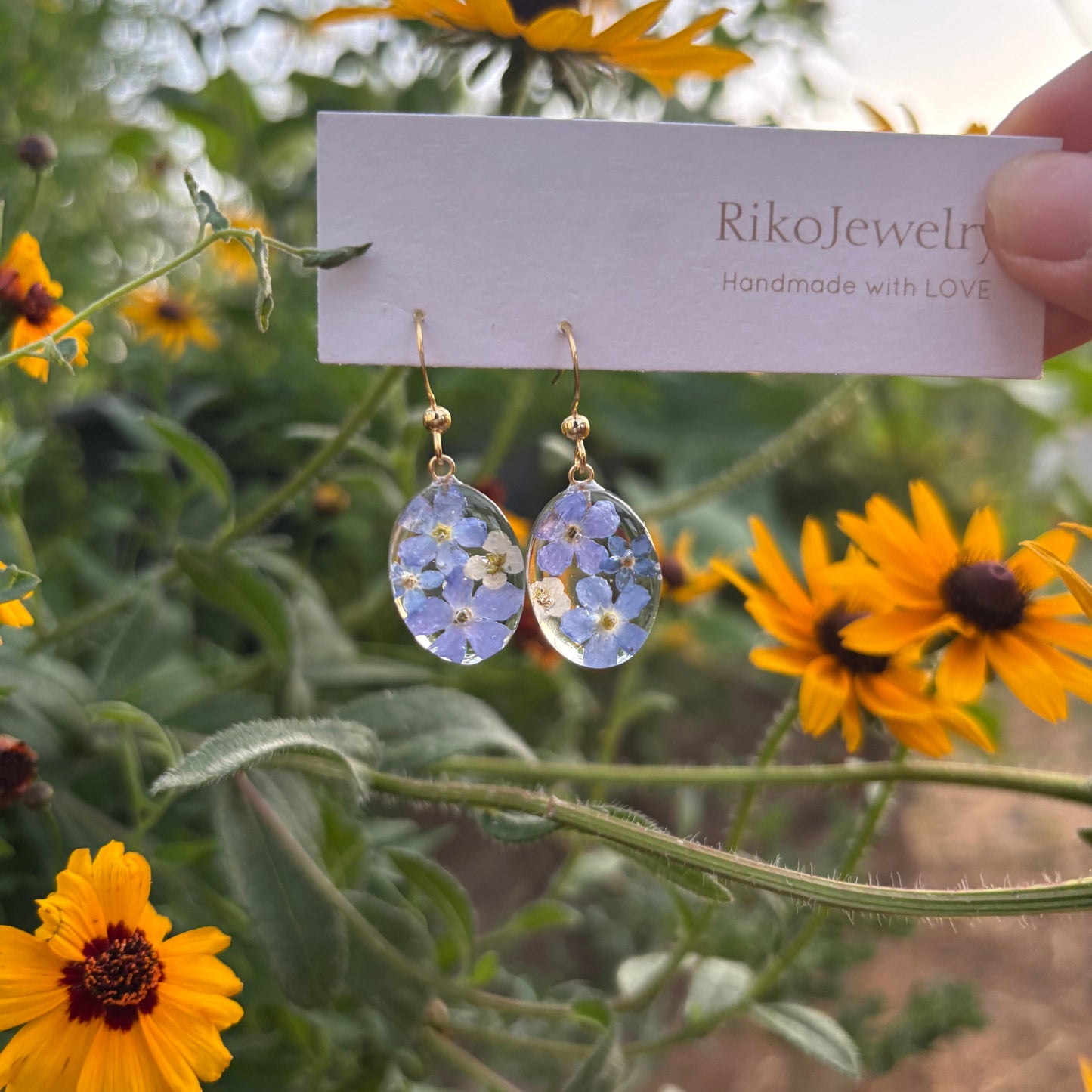 Forget me nots and white alyssums earrings