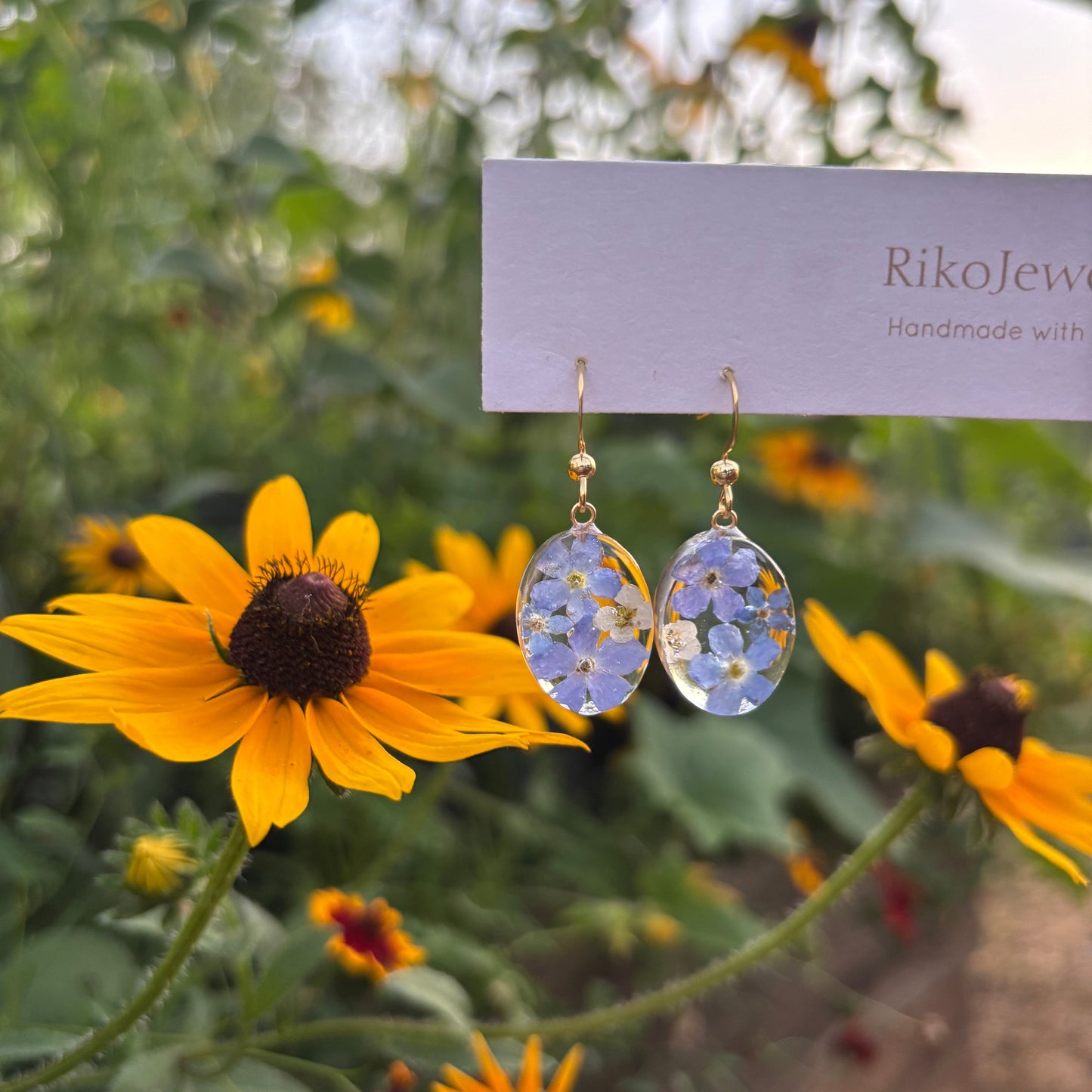 Forget me nots and white alyssums earrings