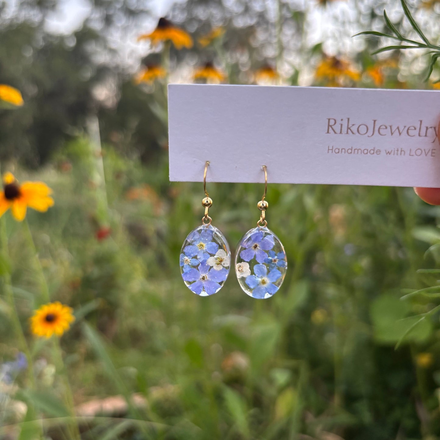 Forget me nots and white alyssums earrings