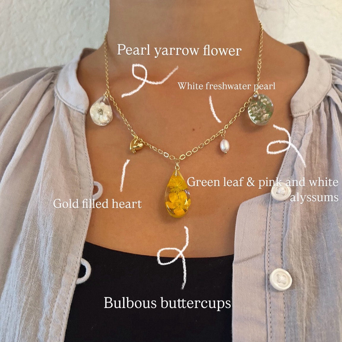 Bulbous buttercup flower garden necklace