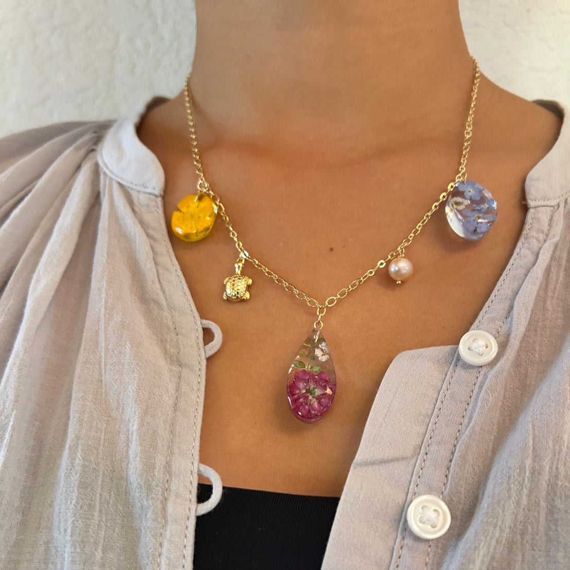 Rainbow Flower garden charms necklace