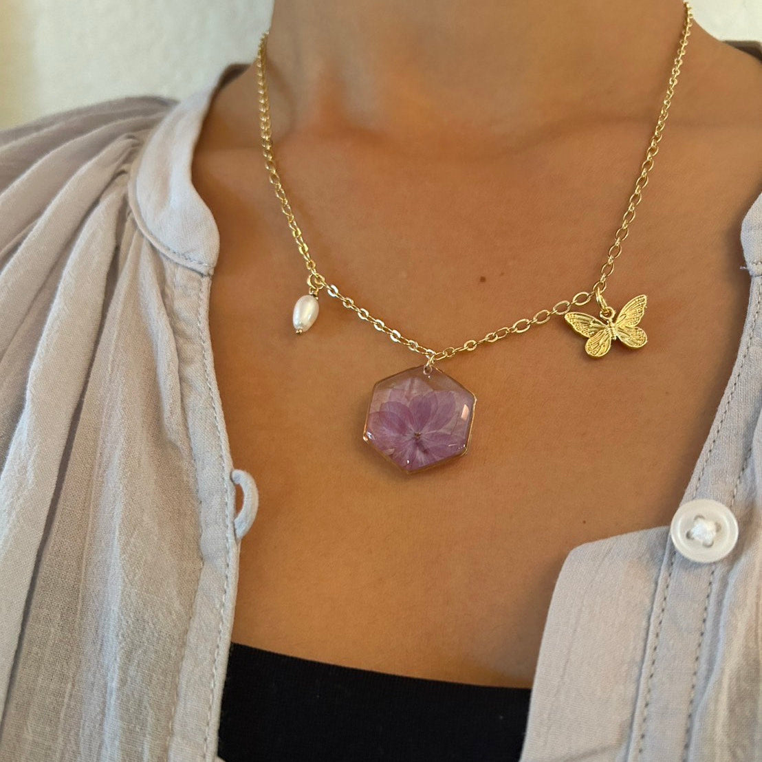 Pink Hydrangea necklace