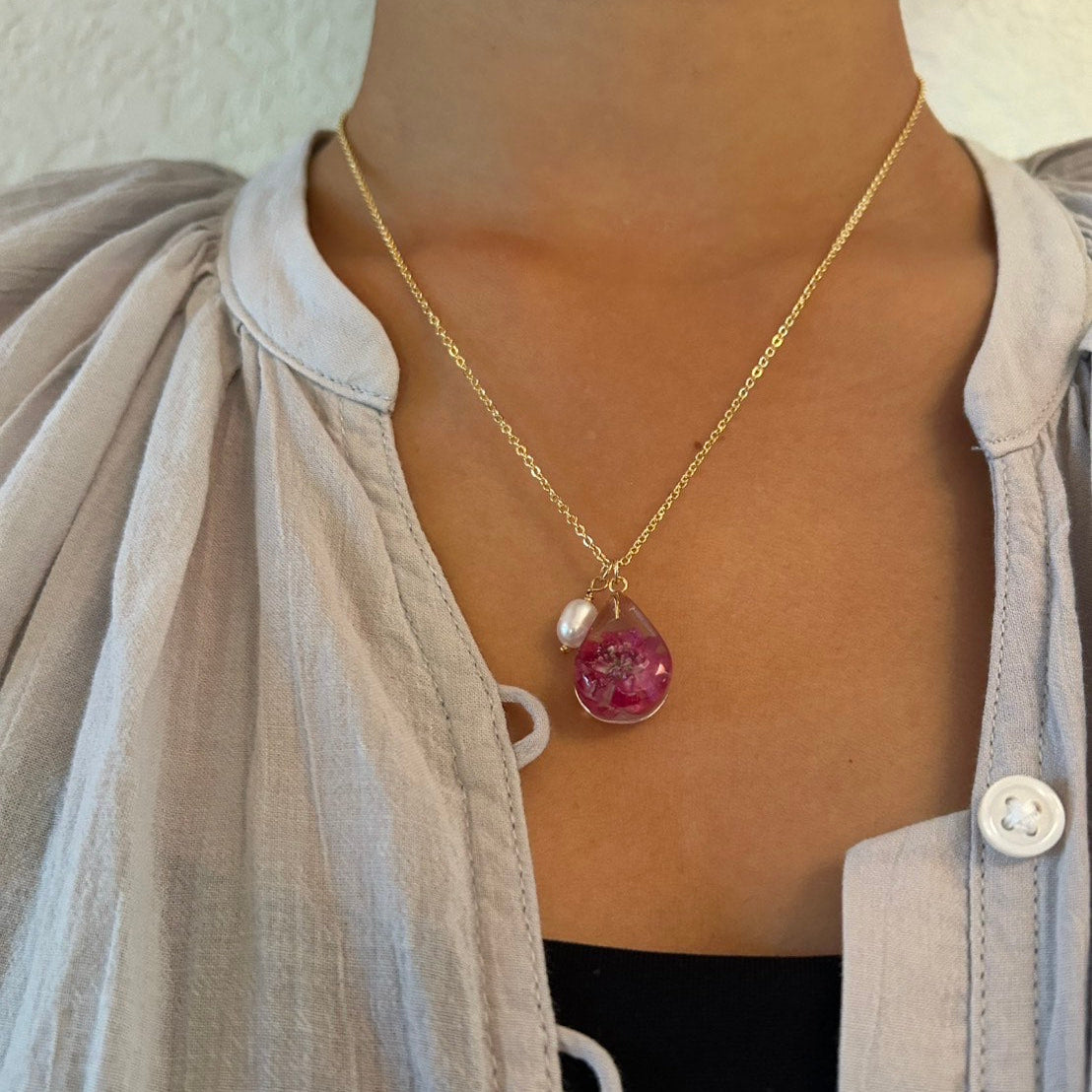 Paul's Scarlet flower and white freshwater pearl necklace