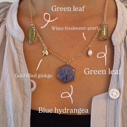 Blue Hydrangea garden Charms necklace