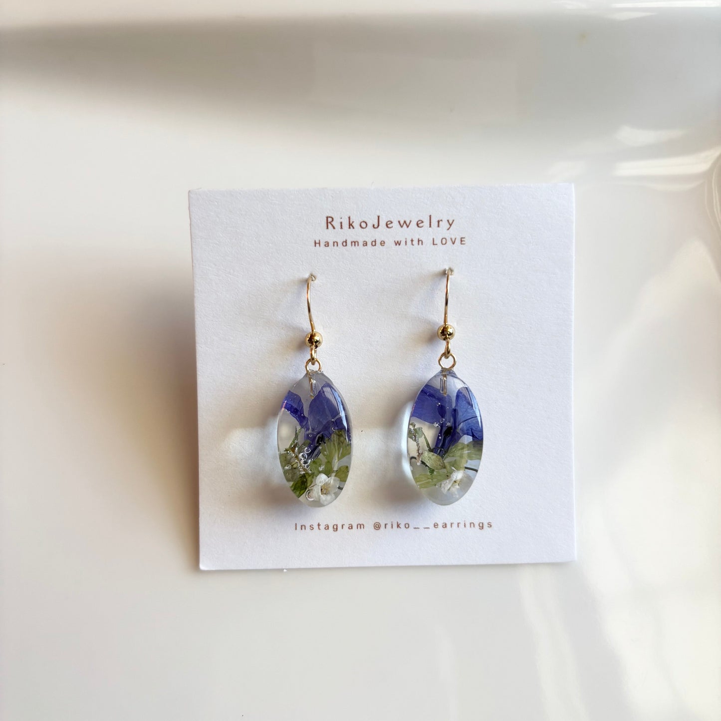 Blue Lobelia and white alyssum earrings