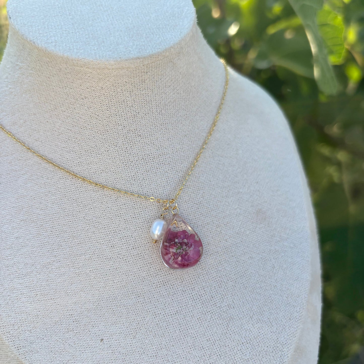 Paul's Scarlet flower and white freshwater pearl necklace