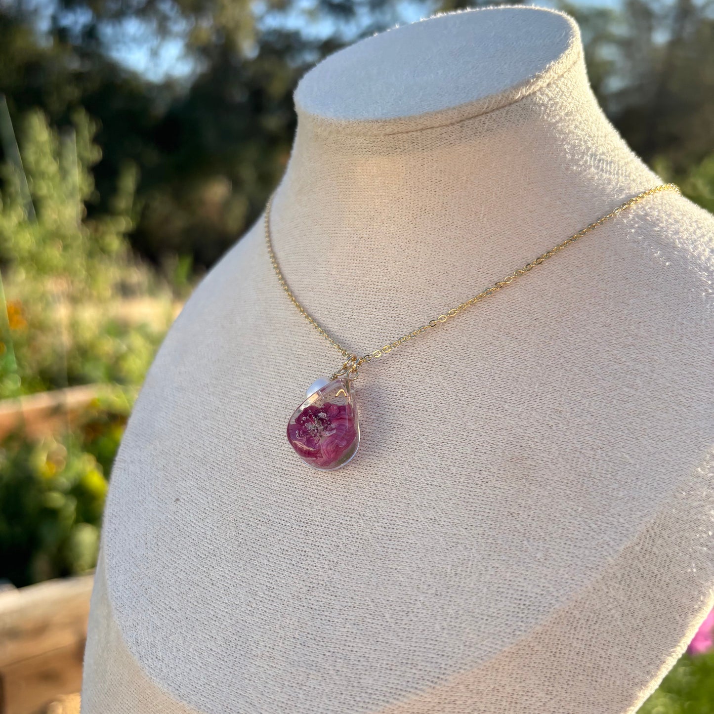 Paul's Scarlet flower and white freshwater pearl necklace