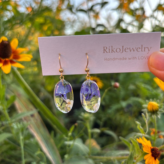 Blue Lobelia and white alyssum earrings