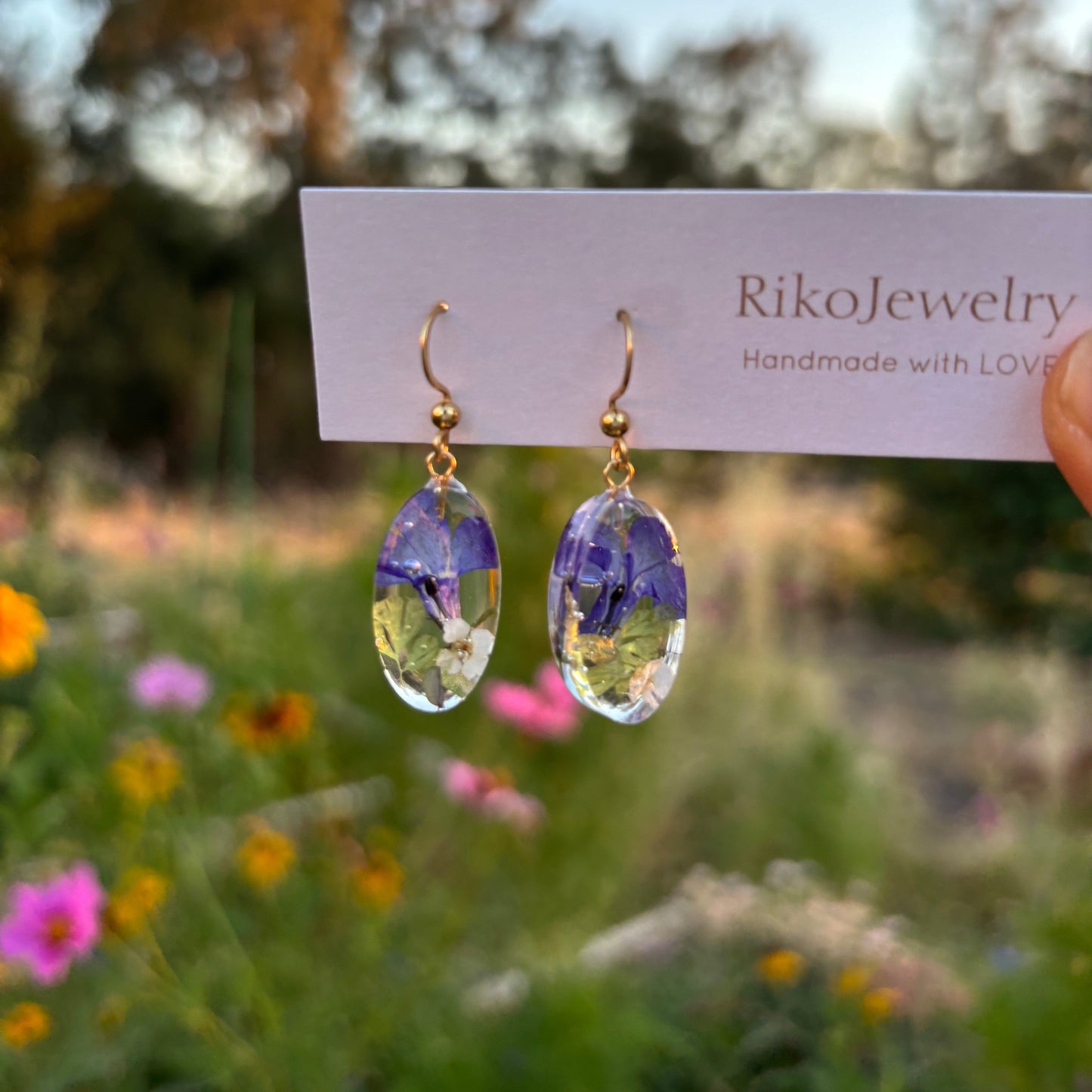 Blue Lobelia and white alyssum earrings