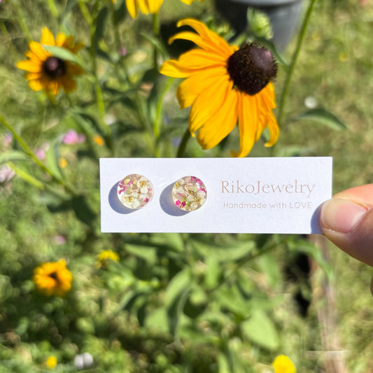Mini Alyssum flower garden stud earrings