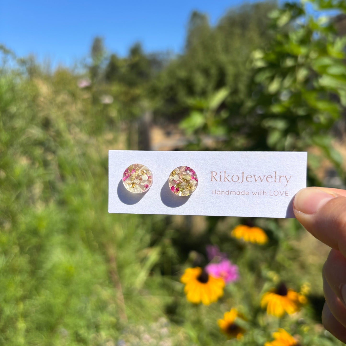 Mini Alyssum flower garden stud earrings