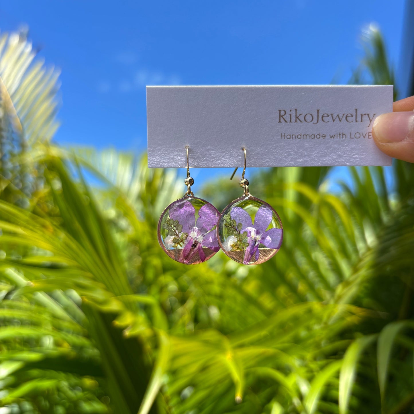 Purple Lobelia flower bouquet earrings
