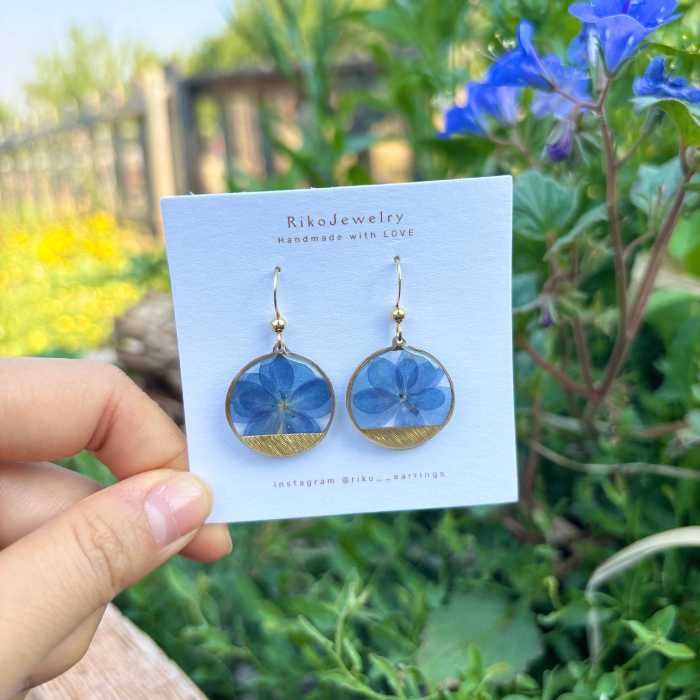 Blue Hydrangea round shaped Earrings
