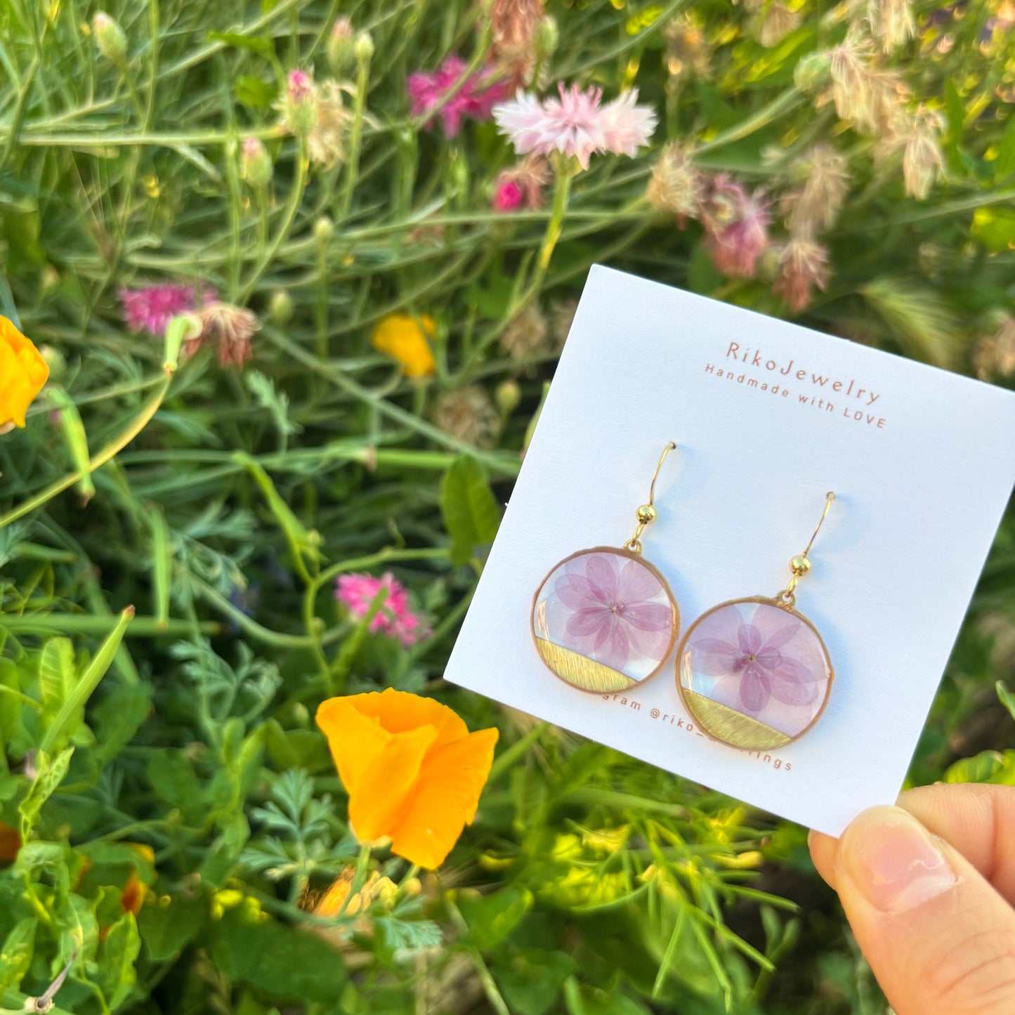 Pink Hydrangea round shaped earrings
