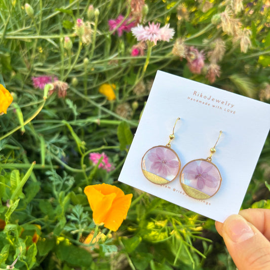 Pink Hydrangea round shaped earrings