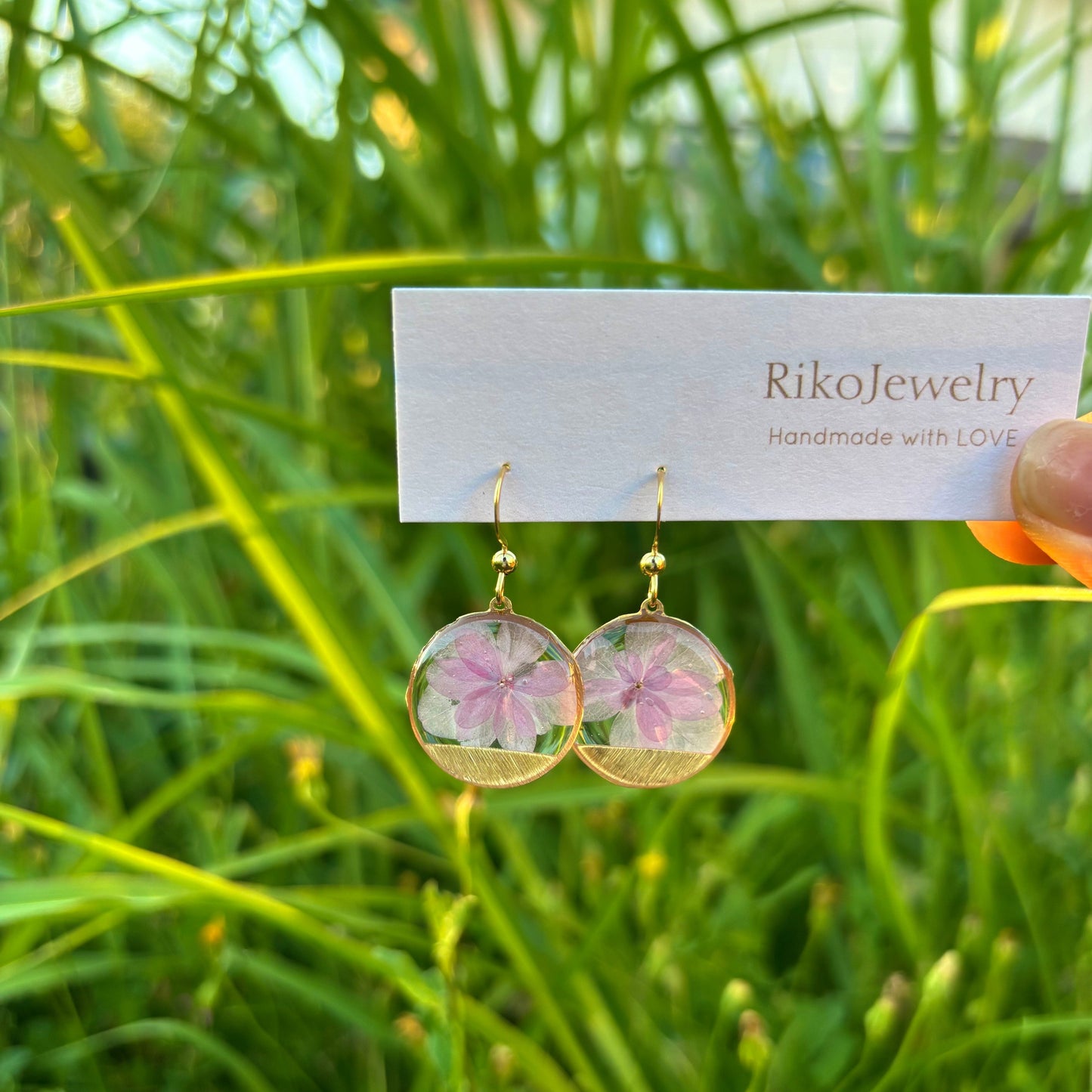 Pink Hydrangea round shaped earrings