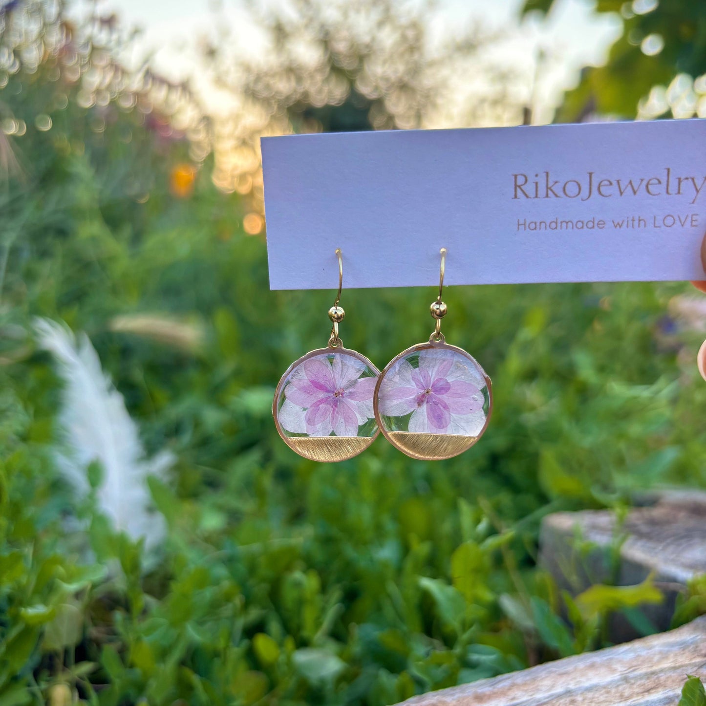 Pink Hydrangea round shaped earrings