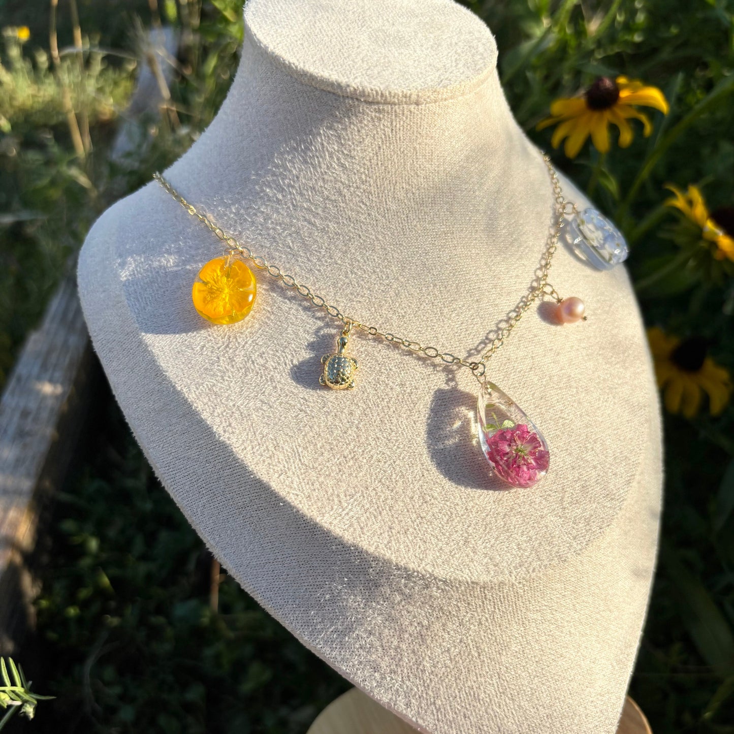Rainbow Flower garden charms necklace