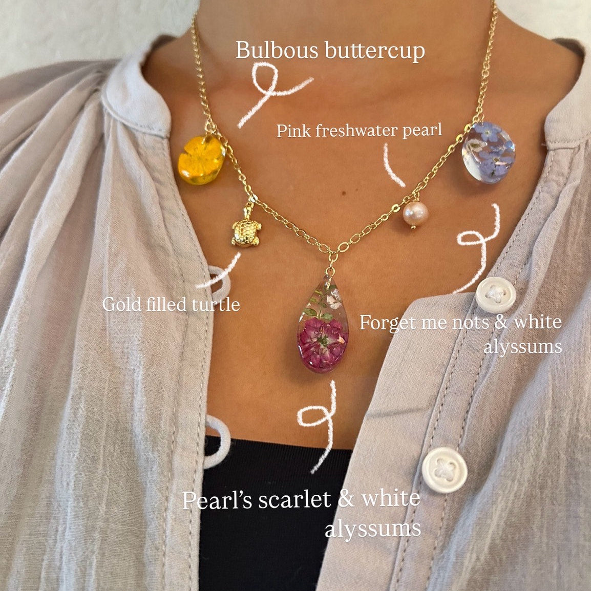 Rainbow Flower garden charms necklace