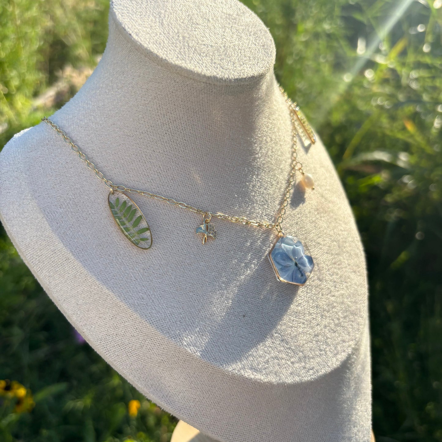 Blue Hydrangea garden Charms necklace