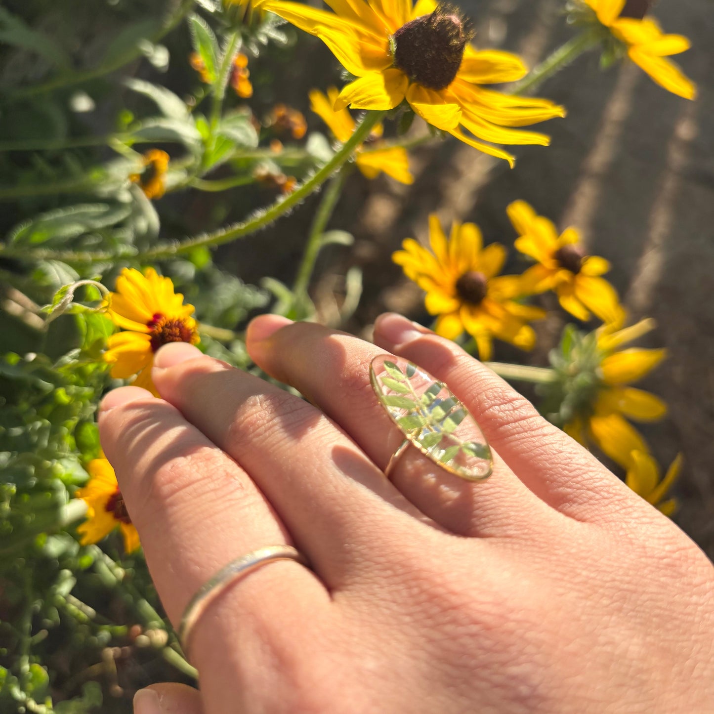 Pressed green leaf Ring