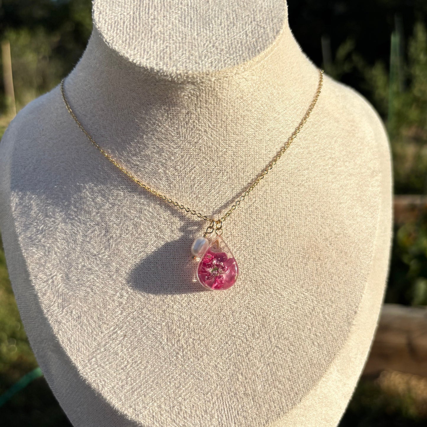 Paul's Scarlet flower and white freshwater pearl necklace