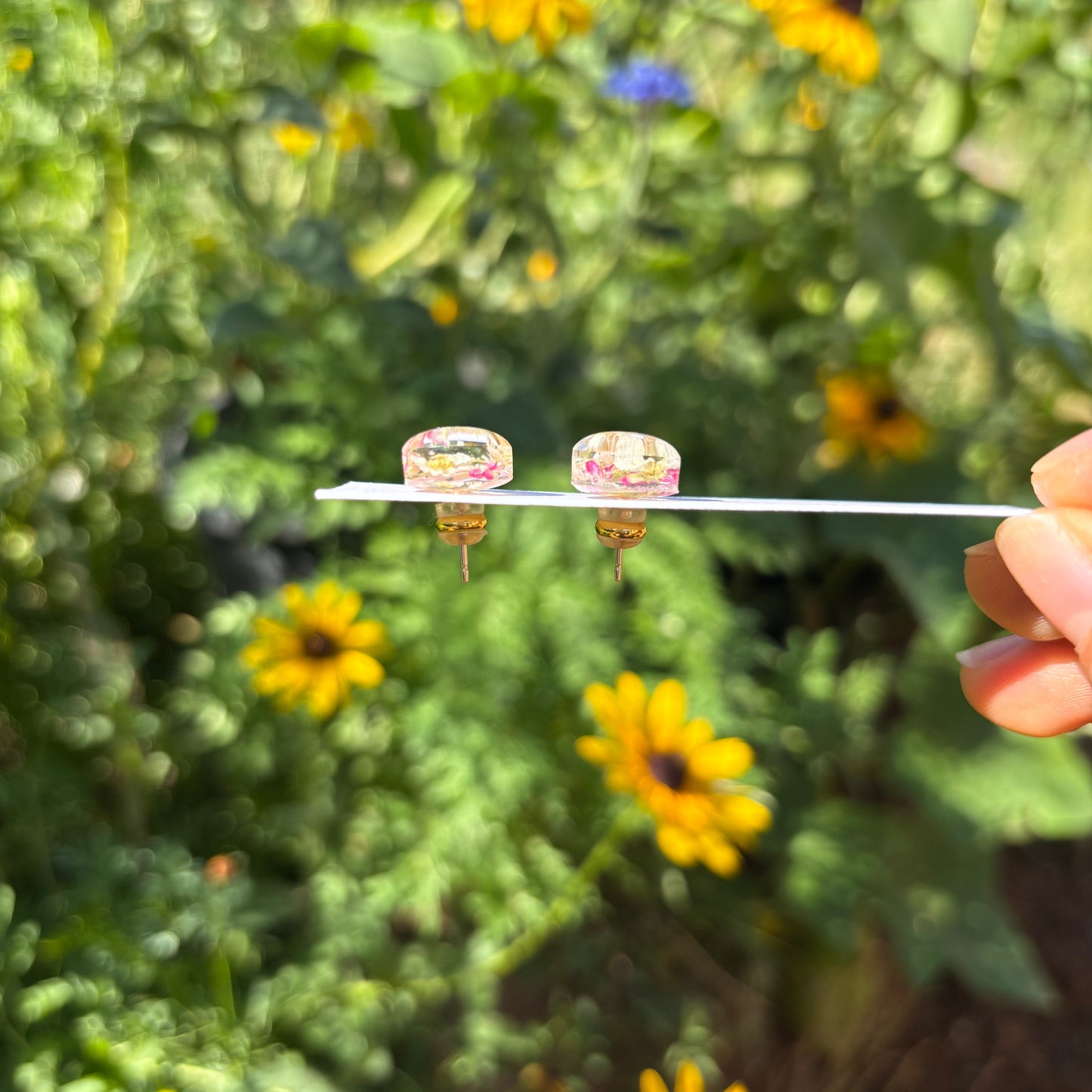 Mini Alyssum flower garden stud earrings