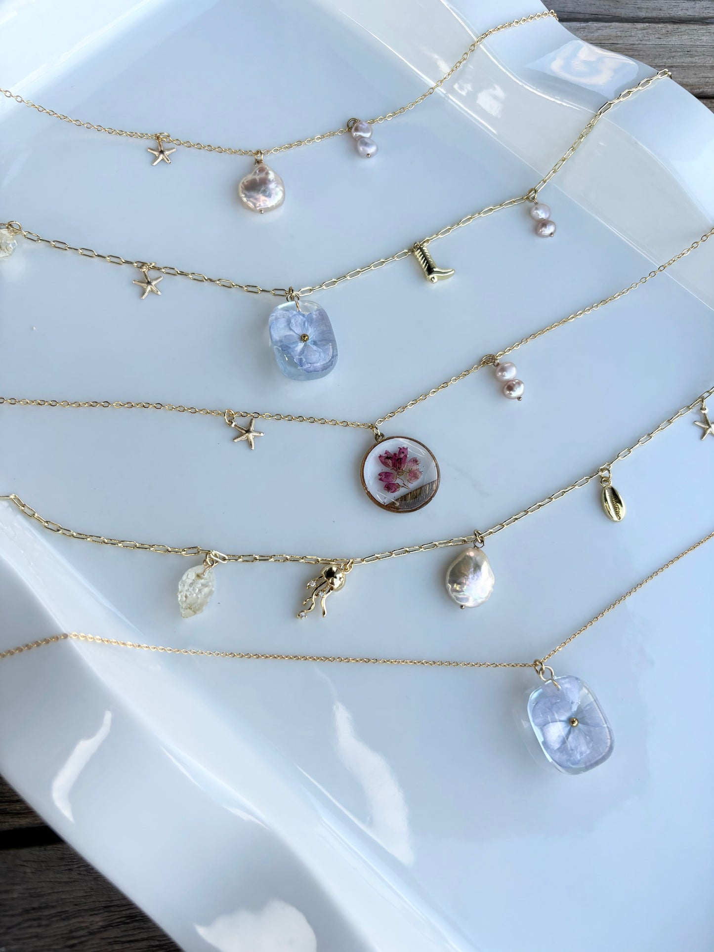 Pearl and gold Jellyfish charm necklace