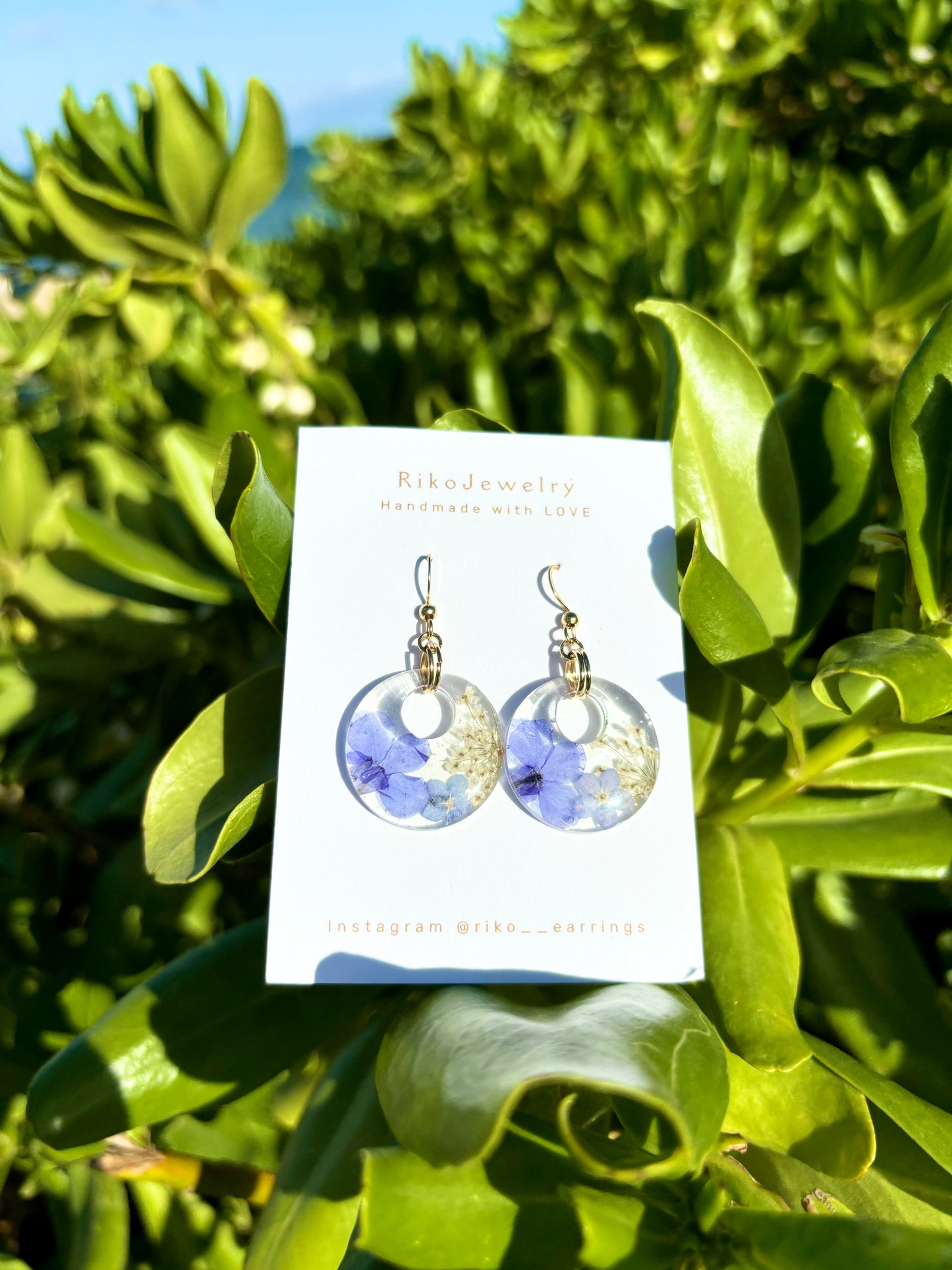 Lobelia and forget me not hoop earrings