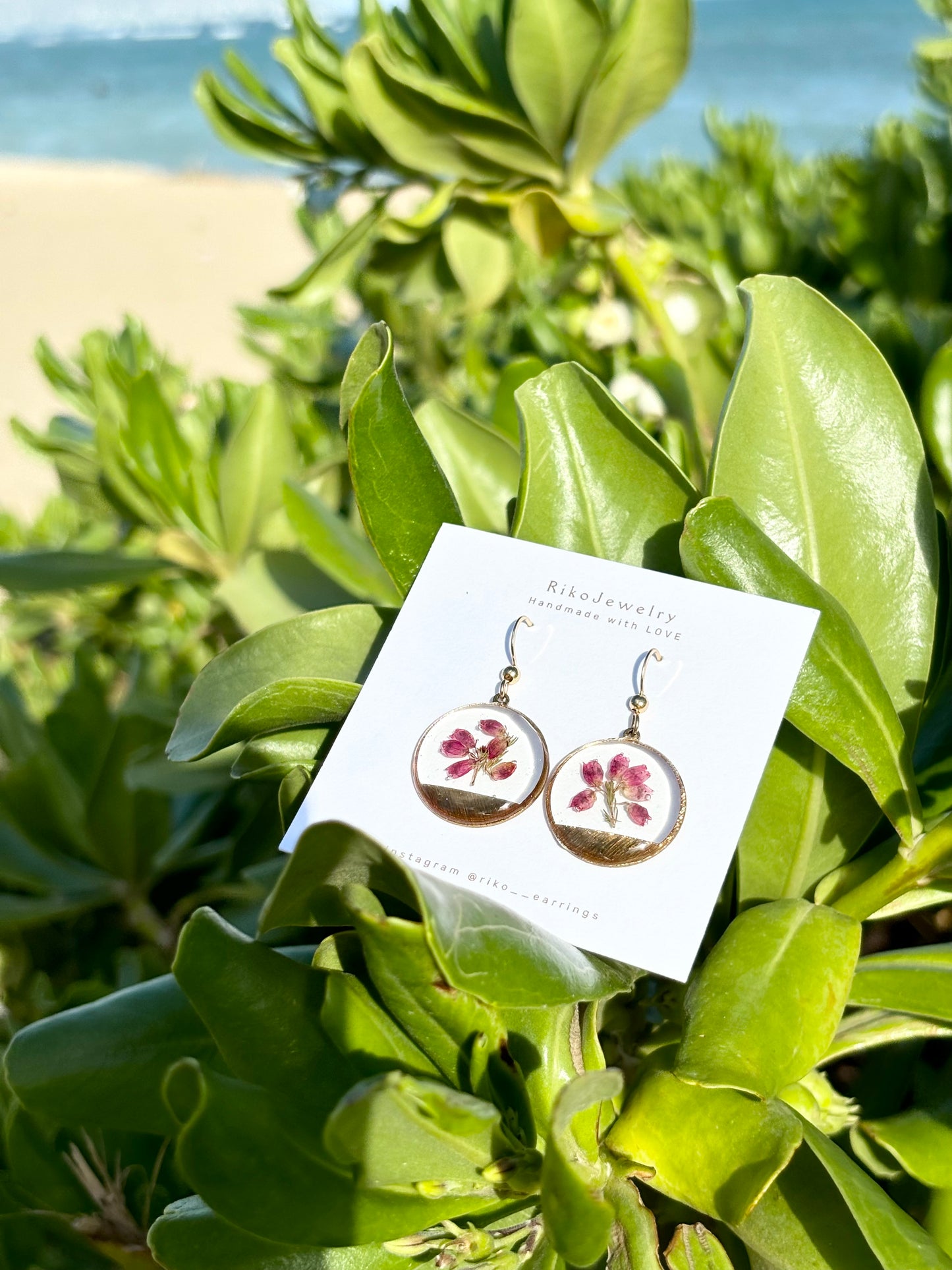 Pink Erica flowers earrings