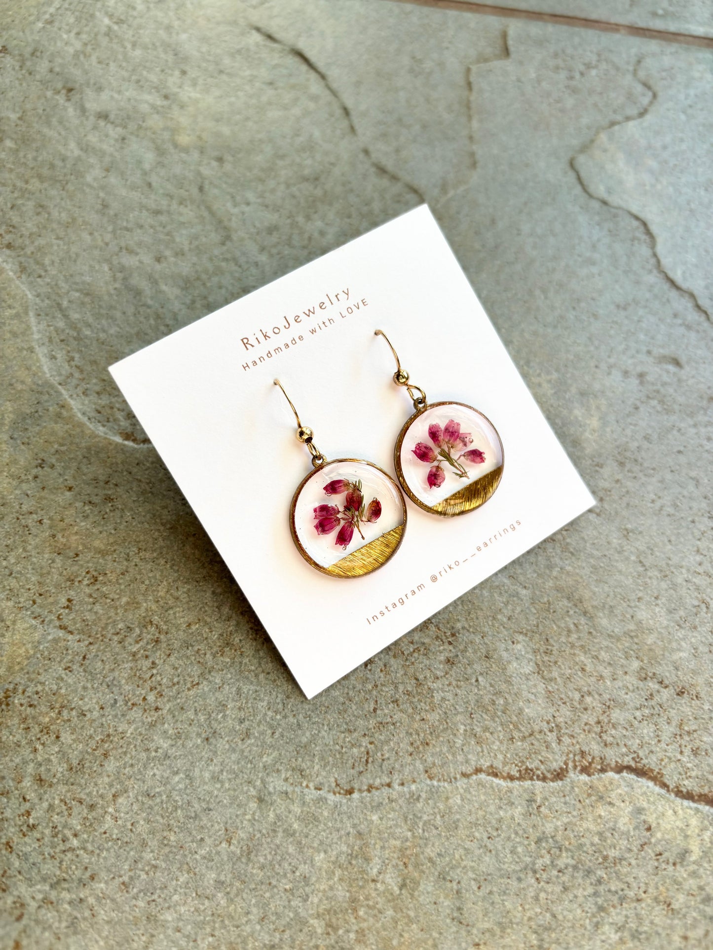 Pink Erica flowers earrings